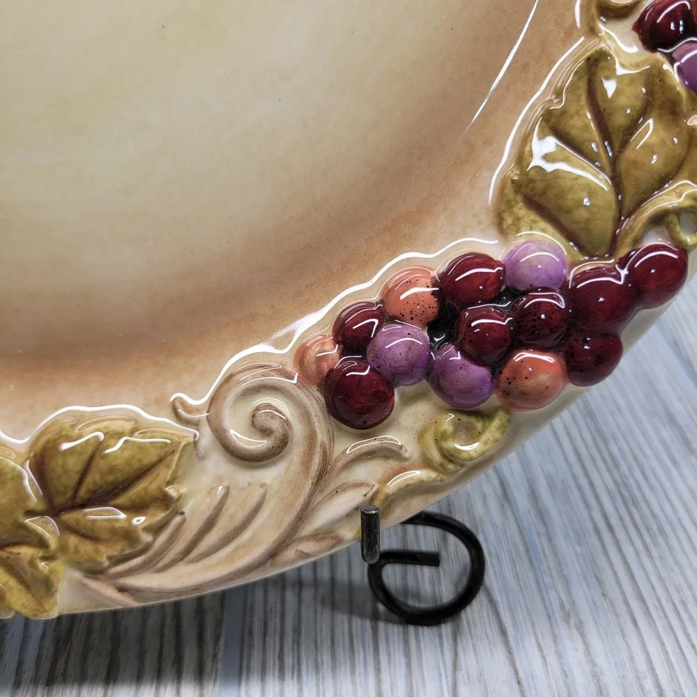 Grasslands Road Vineyard Dinner Plate 11 in Purple Grape‎ Embossed Ceramic Stand